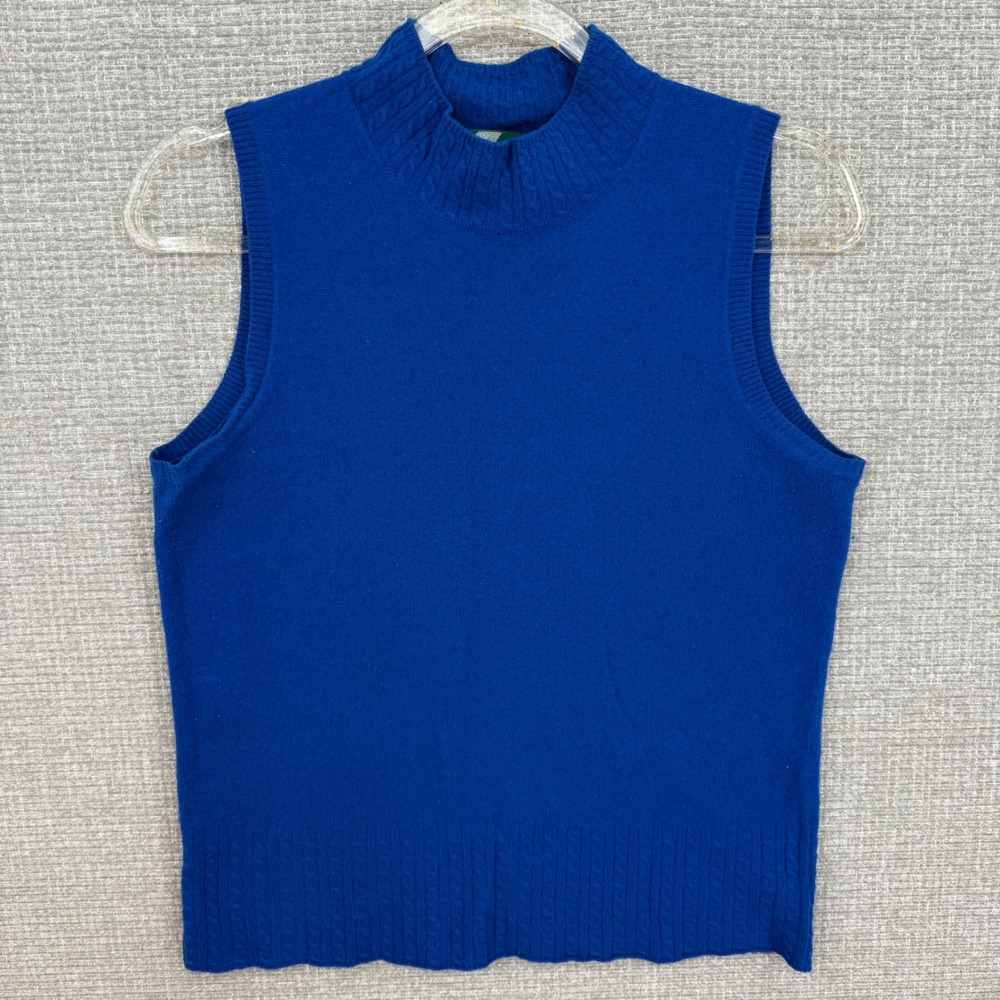 G by G Pure Cashmere Mock Neck Cable Knit Sleeveless Sweater Vest Blue Size‎ 40